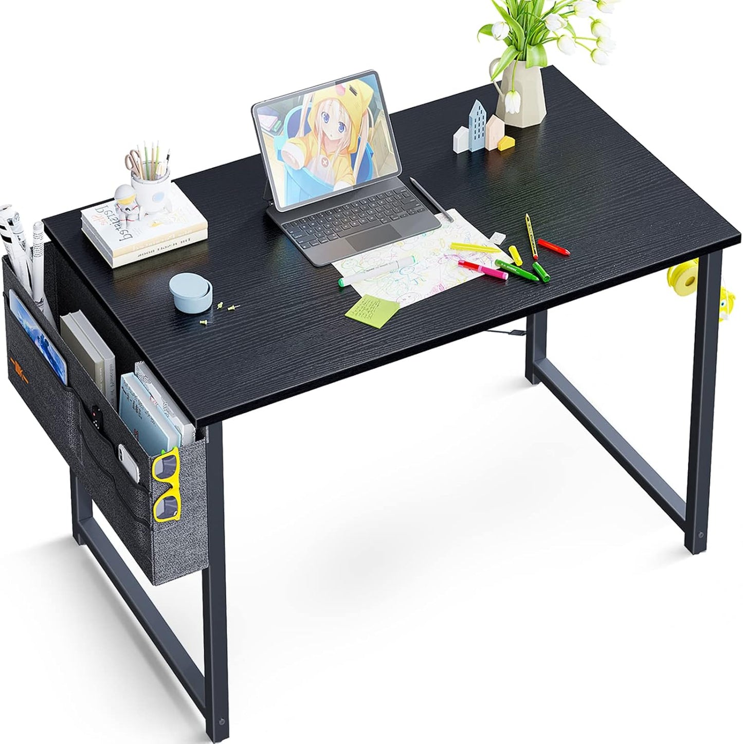 ODK 32 inch Small Computer Desk Study Table for Small Spaces Home Office Student Laptop PC Writing Desks with Storage Bag Headphone Hook, Vintage