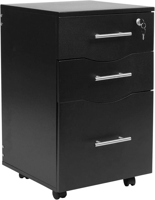 MMT Furniture Designs Ltd Mobile 3 Drawer Pedestal for Office Lockable Under Desk Storage Unit - Black 40 x 44 x 65 (w x d x h)