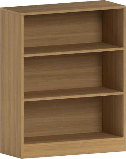 Vida Designs Cambridge 3 Tier Low Bookcase, Oak Wooden Shelving Display Storage Unit Office Living Room Furniture