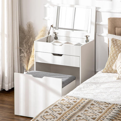 FurniFlex Dressing Table with Mirror and Matching Stool, White