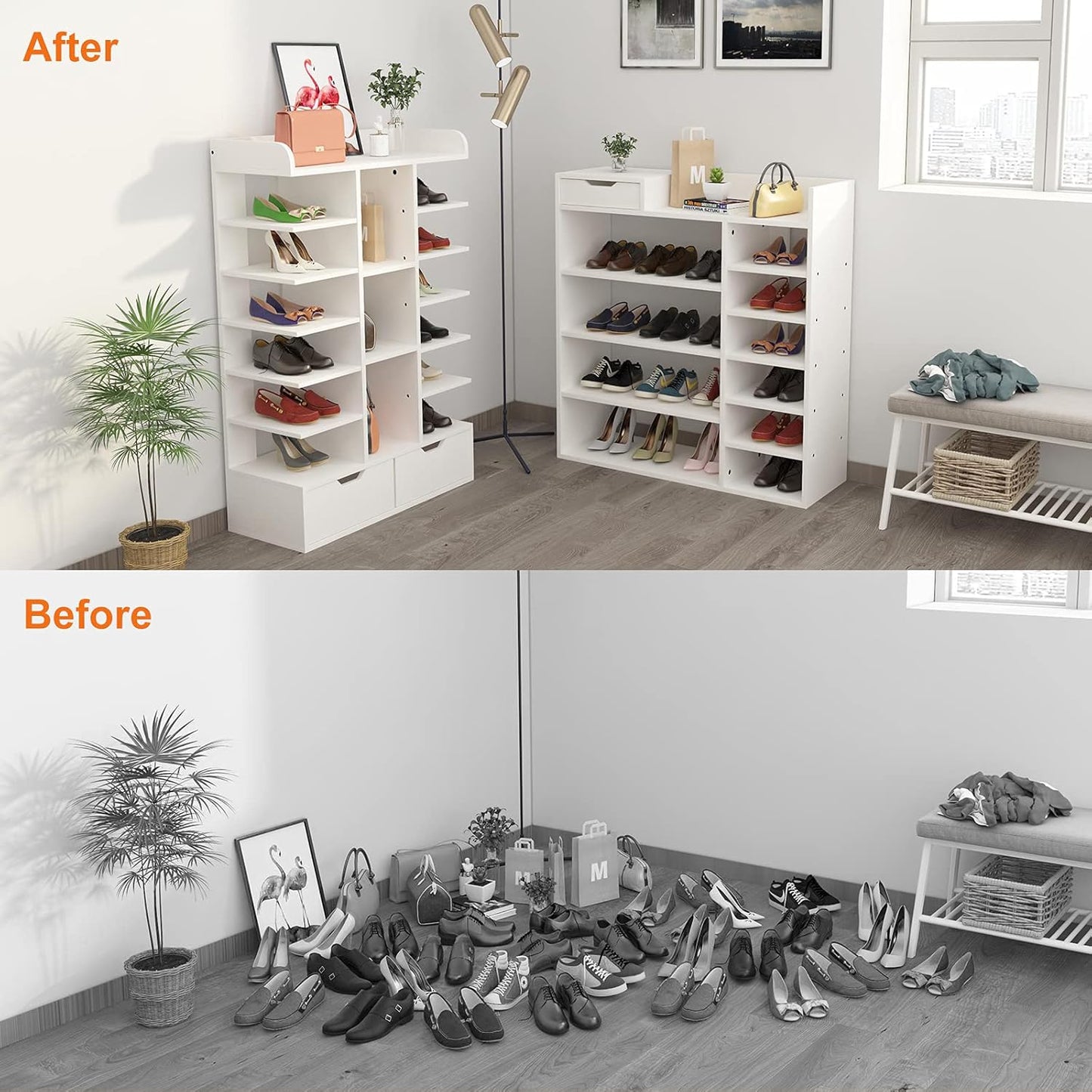 Vicosim Wooden Shoe Shelf, Storage Closet/Drawer Cabinet and Layers Unit, Bookshelf/Shoe Shelving Organizer, White Furniture for Home, Hallway, Bedroom, Corner, White