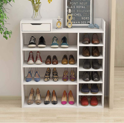 Vicosim Wooden Shoe Shelf, Storage Closet/Drawer Cabinet and Layers Unit, Bookshelf/Shoe Shelving Organizer, White Furniture for Home, Hallway, Bedroom, Corner, White
