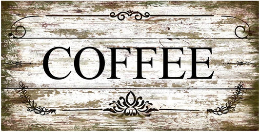 Original Vintage Design Imitation Wood Grain Coffee Tin Metal Signs Wall Art, Thick Tinplate Print Poster Wall Decoration Sign for Cafe/Coffee Corner