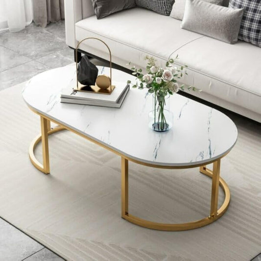 Forvive Furniture Metal Coffee Table, Wood Top, 100 cm x 50-47 Gold/White