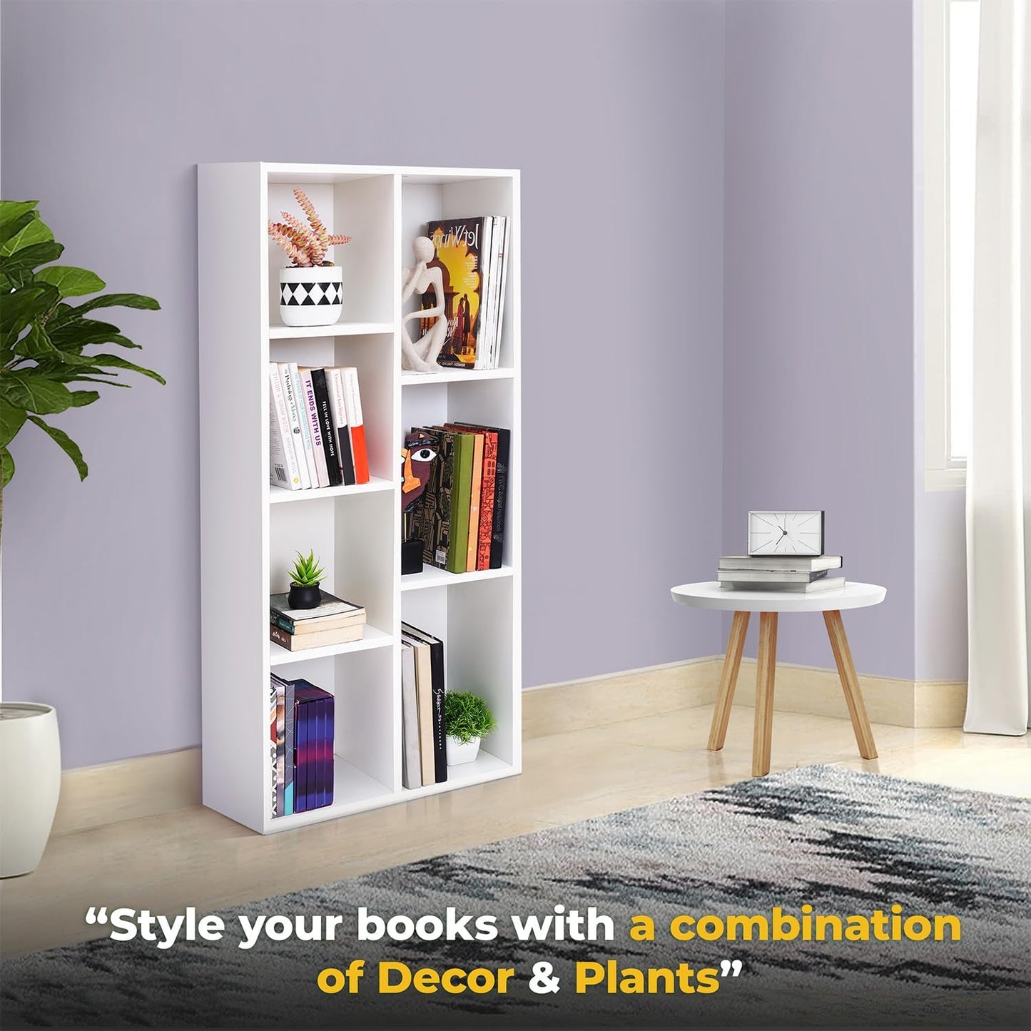 ABOUT SPACE Book Shelf 7 Cubes Engineered Wood DIY Multipurpose Book Stand for Home Office Study Room Open Storage Organizer Showcase for Bedroom, Living Room (White - L 49.5 x B 24 x H 110 cm)