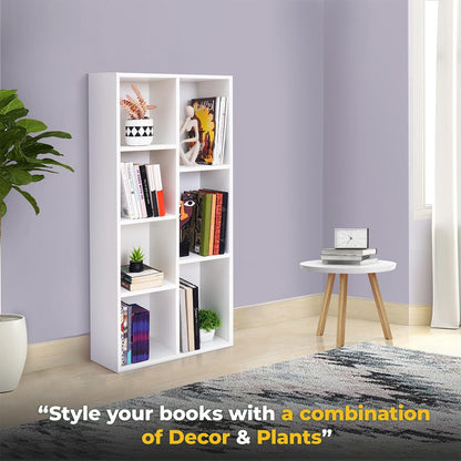 ABOUT SPACE Book Shelf 7 Cubes Engineered Wood DIY Multipurpose Book Stand for Home Office Study Room Open Storage Organizer Showcase for Bedroom, Living Room (White - L 49.5 x B 24 x H 110 cm)