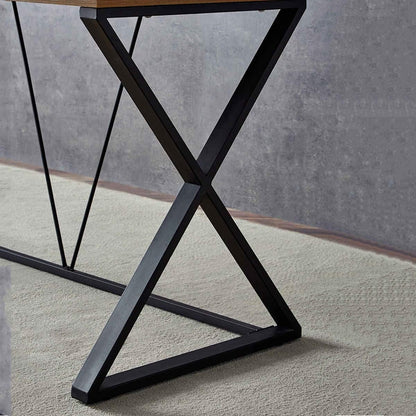 dyh Computer Desk, Rustic Wood and Metal X Writing Desk, Wood Table for Home Office, 55 inch
