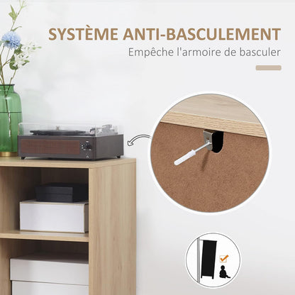 HOMCOM Sideboard Storage Unit with 2 Cupboards, 1 Drawer and 2 Niches, Wood Look – 75 x 40 x 120 cm – MDF and Metal