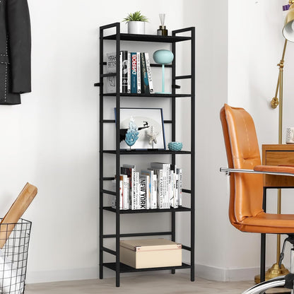 52.76in(H) Tall Bookshelf 5 Tier Bookcase Shelf Storage Organizer Industrial Freestanding Book Shelves Units Large Storage Tired Shelf for Small Space, Living Room, Kitchen, Bedroom, Modern Black