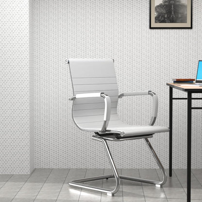 Mahmayi Ut C031V Visitors Chair, Waiting Room & Reception Pu Chair, Thick Padding Seat Ergonomic Executive Chair Fixed Armrest Chair Home Office Chair, Durable Base Visitor Armchair White, Ut-C031V-Wt