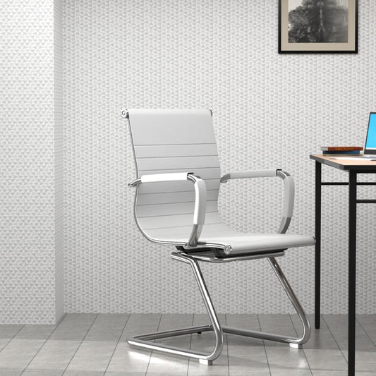 Mahmayi Ut C031V Visitors Chair, Waiting Room & Reception Pu Chair, Thick Padding Seat Ergonomic Executive Chair Fixed Armrest Chair Home Office Chair, Durable Base Visitor Armchair White, Ut-C031V-Wt
