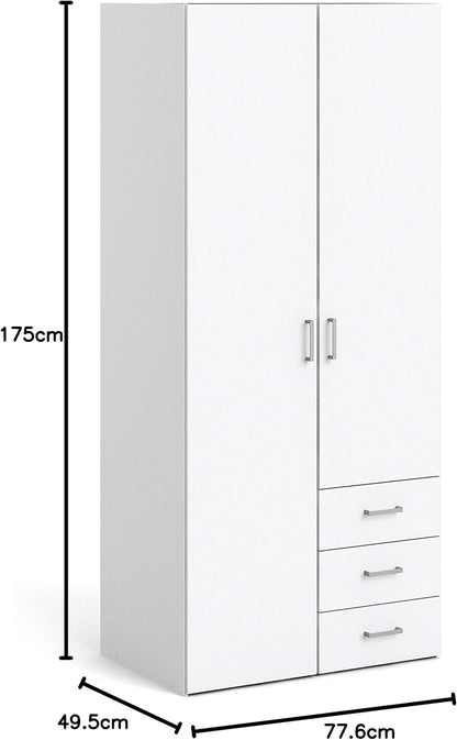 Furniture To Go | Space, Wood, White, Wardrobe with 2 Doors + 3 Drawers