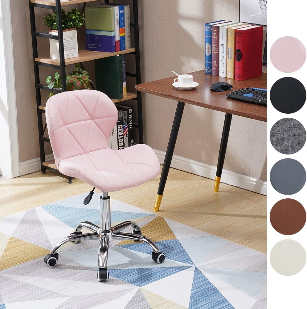 HomJoy Modern Design Office Chair, Swivel Computer Chair with PU Leather, Chrome Base, and Gas Lift, Height Adjustable Computer Desk Chair (Pink, PU)