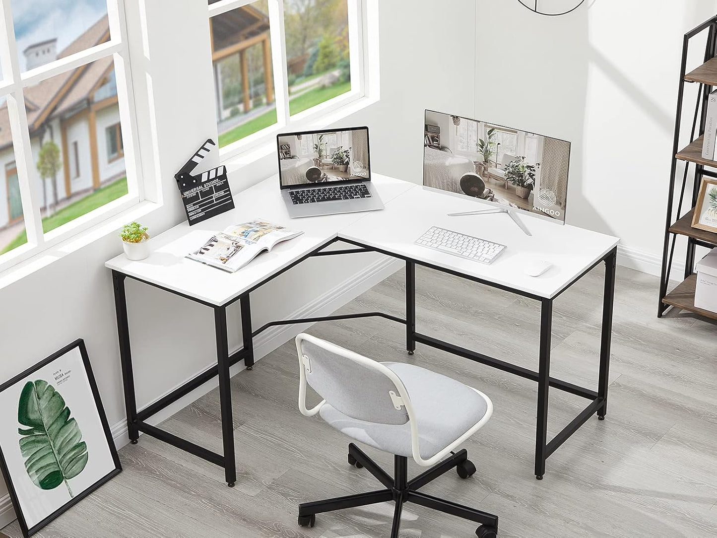 Aingoo Corner Desk L Shaped Desk Sturdy Home Office PC Laptop Workstation Gaming Computer Desk Study Writing Table 128 * 108 * 75CM Easy to Assemble, White