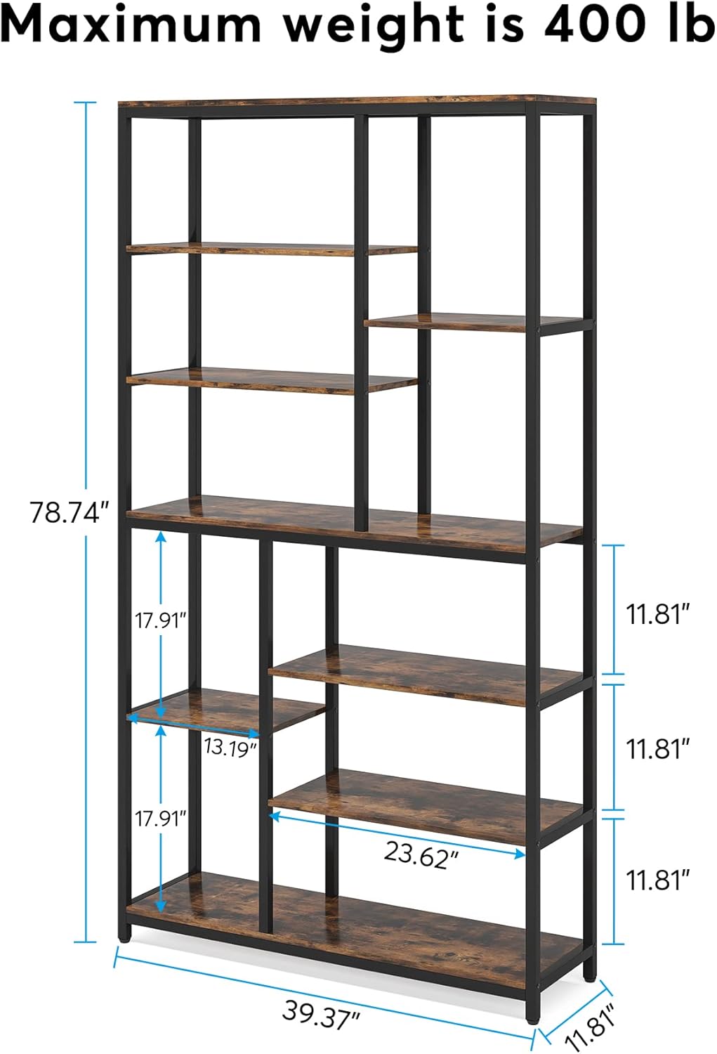 Tribesigns 79 inches Tall Bookshelf Bookcase, 8-Tier Staggered Bookcase, Modern Freestanding Open Book Shelves, Wide Wood Etagere Shelving Unit Display Shelf for Living Room