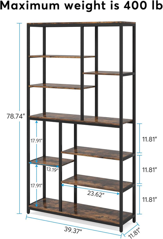 Tribesigns 79 inches Tall Bookshelf Bookcase, 8-Tier Staggered Bookcase, Modern Freestanding Open Book Shelves, Wide Wood Etagere Shelving Unit Display Shelf for Living Room