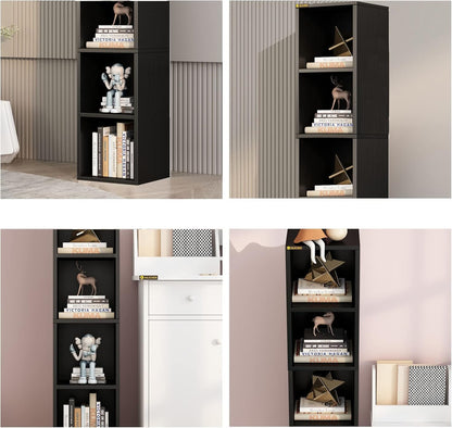 ALISENED 68.5" Tall Narrow Bookshelf, 6 Shelf Wooden Corner Bookcase, Modern Skinny Cubes Storage Organizer Display Shelving for Bedroom, Library, Living Room, Home, Office, Black