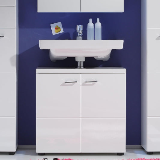 Trendteam Smart Living Nightlife Bathroom Sink Vanity Unit, 65 x 63 x 35 cm, High-Gloss White with Lots of Storage Space