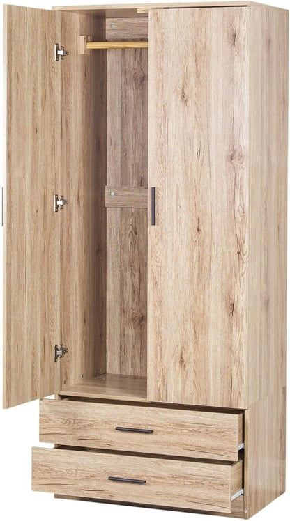 URBNLIVING Oak Wooden Bedroom Furniture Cabinet Chest of Drawers Dressing Table Wardrobe - 2 Door Wardrobe