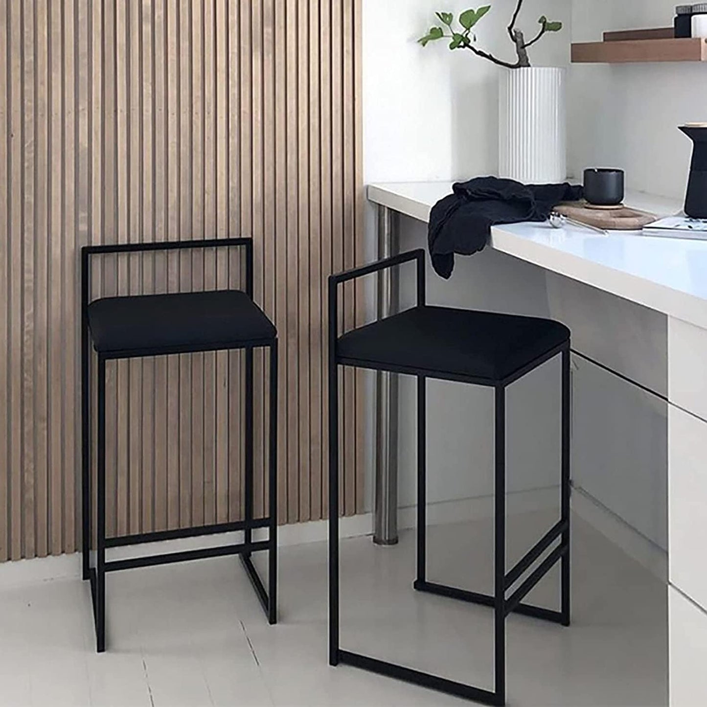 KAMPCO Bar Stool with Backrest, Velvet Bar Chair for Dining Room, Black