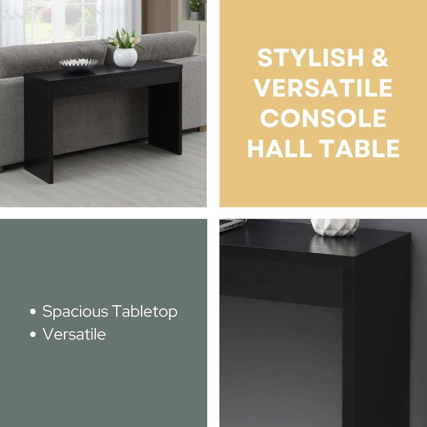 Convenience Concepts Northfield Hall Console Desk Table, 48(L) x 15.5(W) x 28"(H), Black