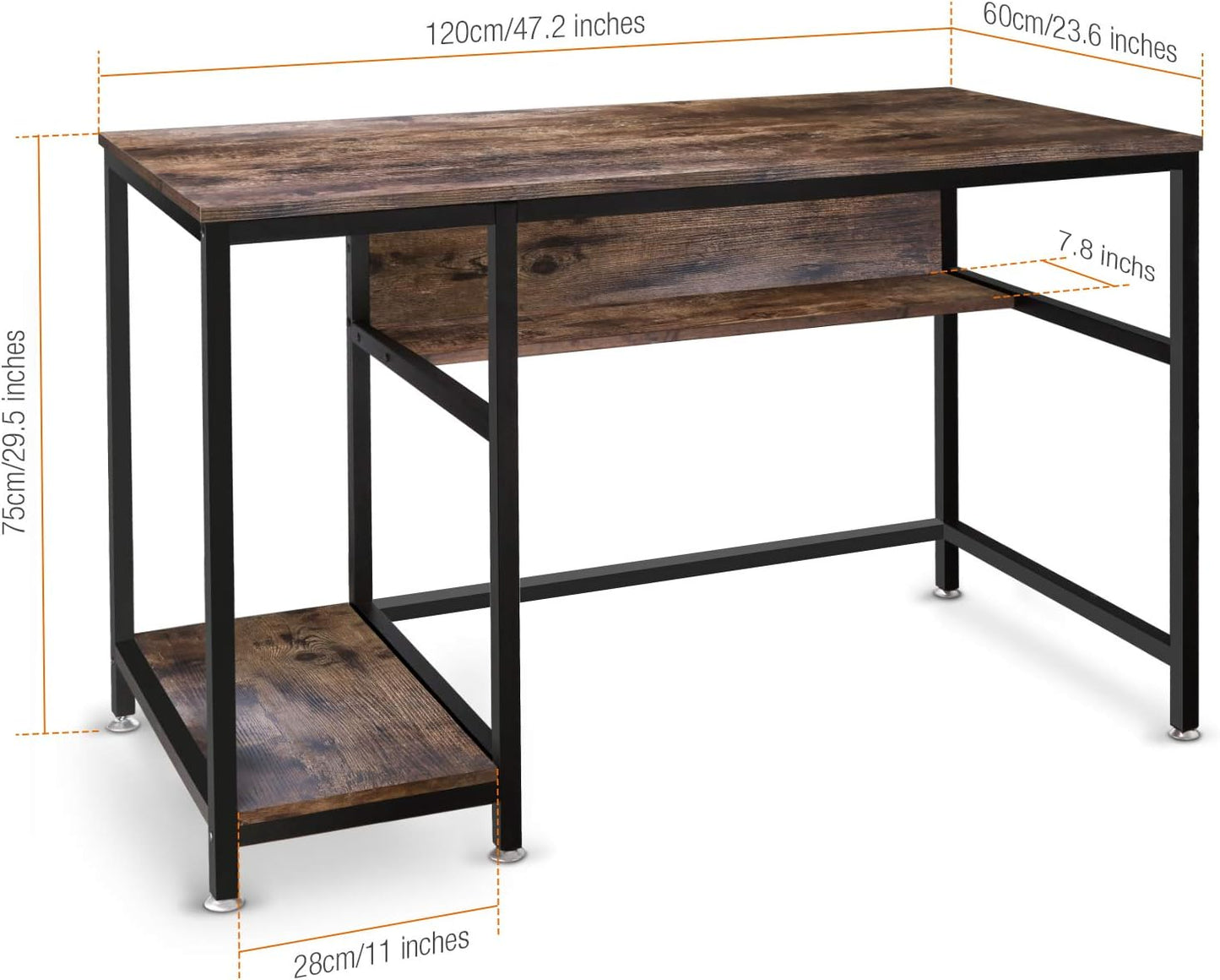 AUTOXEL Computer Desk, 47 inch Home Office Gaming Desk Study Writing Workstation Wooden Board Metal Frame Laptop Table with Storage Shelf