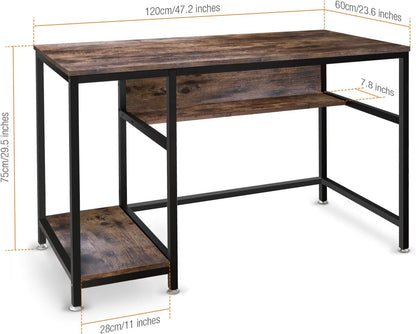 AUTOXEL Computer Desk, 47 inch Home Office Gaming Desk Study Writing Workstation Wooden Board Metal Frame Laptop Table with Storage Shelf