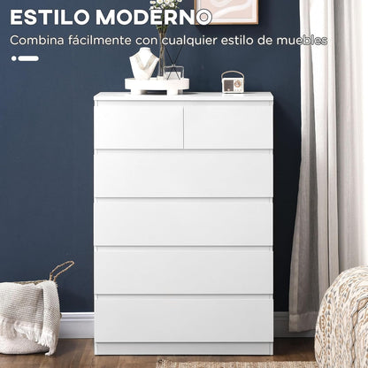 FurniFlex 6 Drawers Modern Wooden Dresser for Entryway, 80 cm x 39 cm x 115 cm Size, White