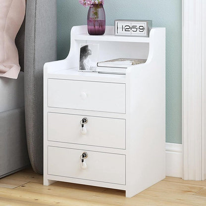 GMSWCG Nightstand, Bedside Table, Simple End Table Bedroom Coffee Table 3 Drawer with Lock Cabinet,Side Table File Cabinet Storage Table for Bedroom/Living Room/Study Room Bedside Cabinets
