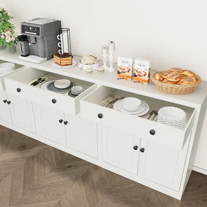 CJF Modern White Large Rectangular Floor Standing Cabinet with 1 Drawer & 2 Adjustable Shelves, Ideal for Entryway, Kitchen Pantry, Dining Room Buffet, Living Room Storage, Bathroom, Office Coffee Bar