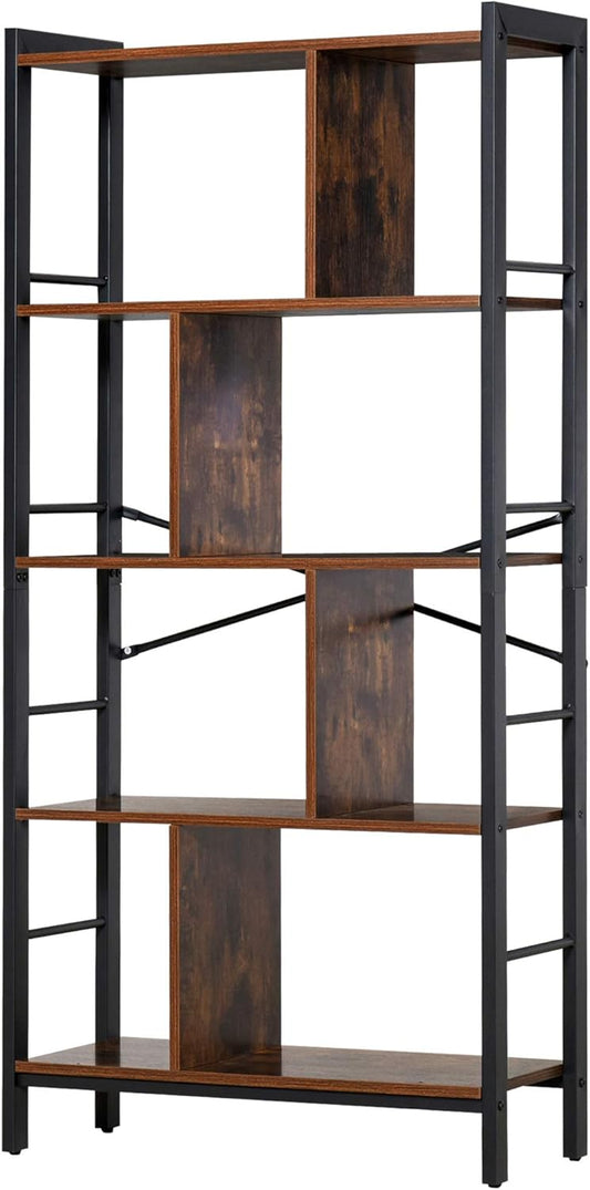 HOMCOM Industrial Bookshelf, Bookcase with 4-Tier Storage Rack furniture for Living Room Office Brown Black