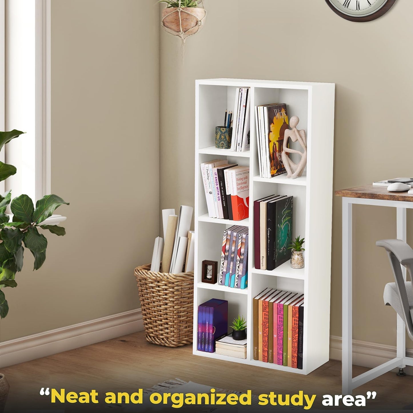 ABOUT SPACE Book Shelf 7 Cubes Engineered Wood DIY Multipurpose Book Stand for Home Office Study Room Open Storage Organizer Showcase for Bedroom, Living Room (White - L 49.5 x B 24 x H 110 cm)