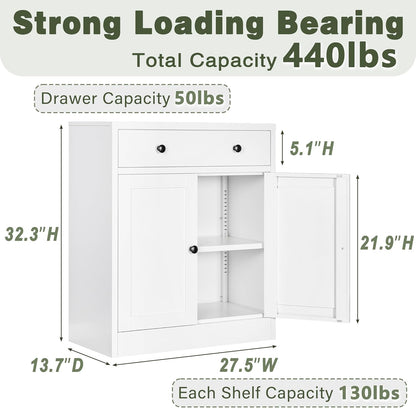 CJF Modern White Large Rectangular Floor Standing Cabinet with 1 Drawer & 2 Adjustable Shelves, Ideal for Entryway, Kitchen Pantry, Dining Room Buffet, Living Room Storage, Bathroom, Office Coffee Bar