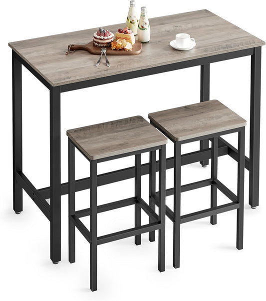 Vasagle Bar Table Set, With 2 Stools, Dining Kitchen Counter Chairs, Industrial For Kitchen, Living Room, Party Rustic Brown And Black Ulbt15X