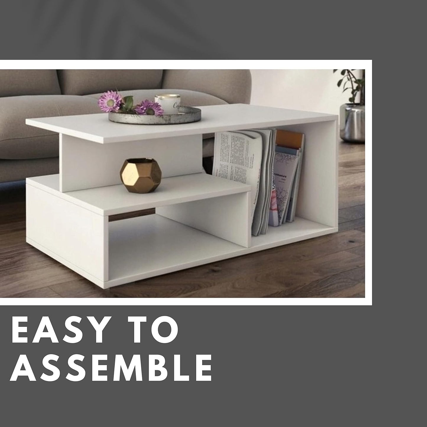 Wooden White Coffee Tables For Living Room, Elegant Coffee Table White, Elegant Coffee Table With Storage, Minimalist Design Living Room Table, Multi-Tier Modern Coffee Tables White Gloss Coffee Table