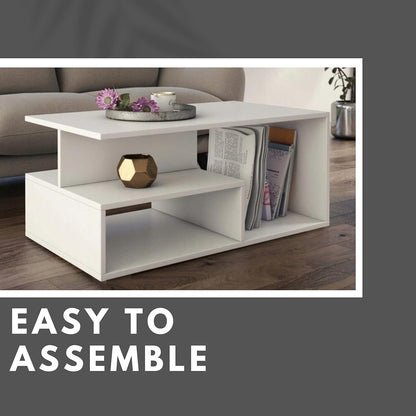 Wooden White Coffee Tables For Living Room, Elegant Coffee Table White, Elegant Coffee Table With Storage, Minimalist Design Living Room Table, Multi-Tier Modern Coffee Tables White Gloss Coffee Table