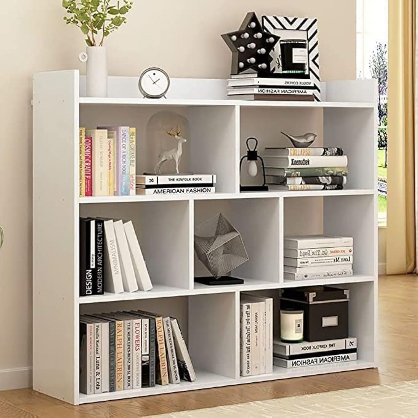 Wood Library Bookshelf Bookcase Organizer - White (80 * 90 * 80)