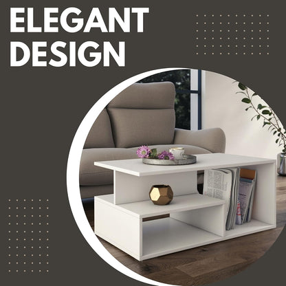 Wooden White Coffee Tables For Living Room, Elegant Coffee Table White, Elegant Coffee Table With Storage, Minimalist Design Living Room Table, Multi-Tier Modern Coffee Tables White Gloss Coffee Table