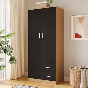 Drawer Wardrobe with Shelf and Hanging Rail Wooden Clothes Storage
