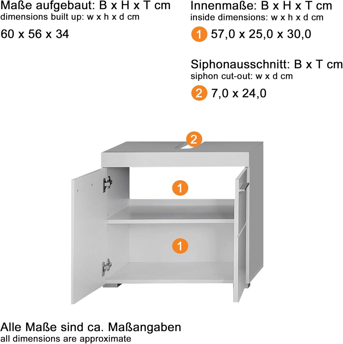 Trendteam Smart Living Amanda Bathroom Sink Vanity Unit, 60 x 56 x 34 cm, Grey/High-Gloss Agave Grey with Lots of Storage Space