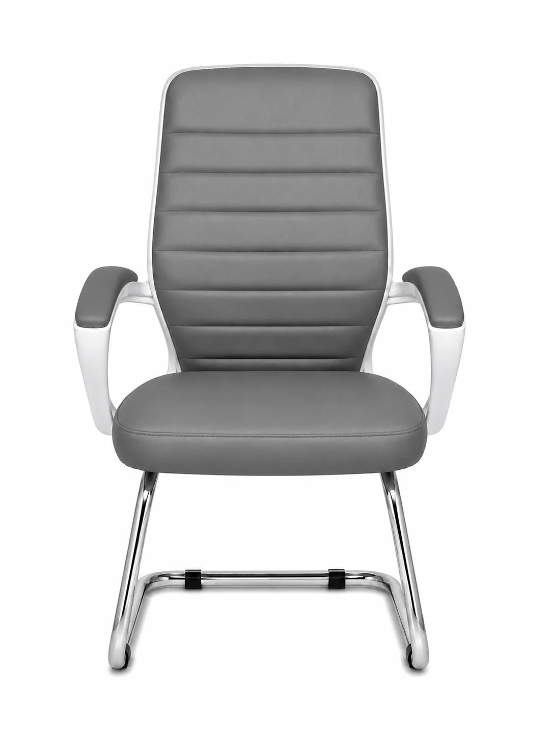 Modern Ergonomic Leather Office Chair with Fixed White Frame and Casters