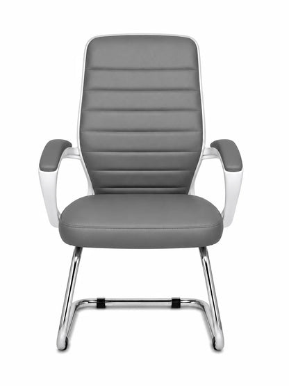 Modern Ergonomic Leather Office Chair with Fixed White Frame and Casters