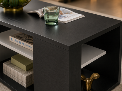 Coffee Table Side Table Sideboard Melamine Coated Chipboard Black White 41x110x50cm