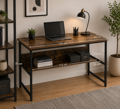 Modern Industrial Home Office Desk with Storage Shelf
