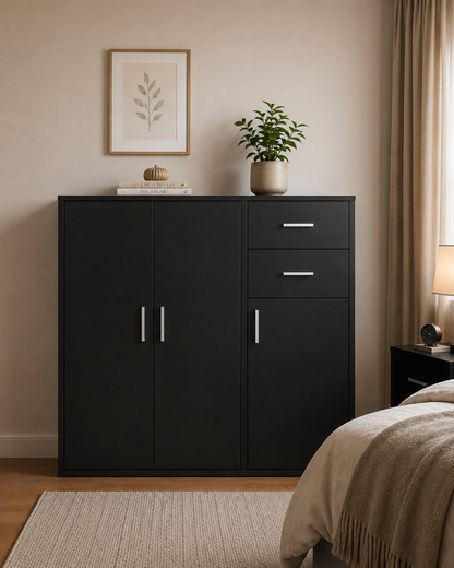 Panana Sideboard Storage Cupboard Cabinet Unit with Doors and Drawers Living Room Bedroom Furniture Black