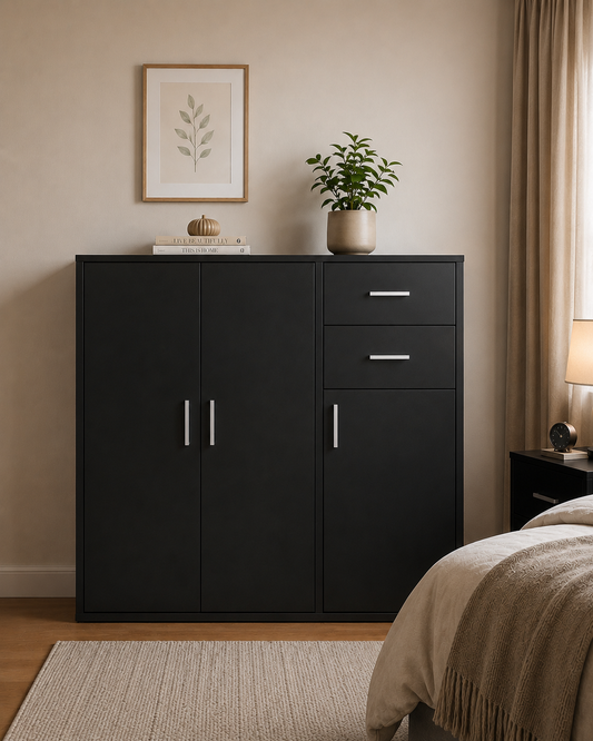 Panana Sideboard Storage Cupboard Cabinet Unit with Doors and Drawers Living Room Bedroom Furniture Black