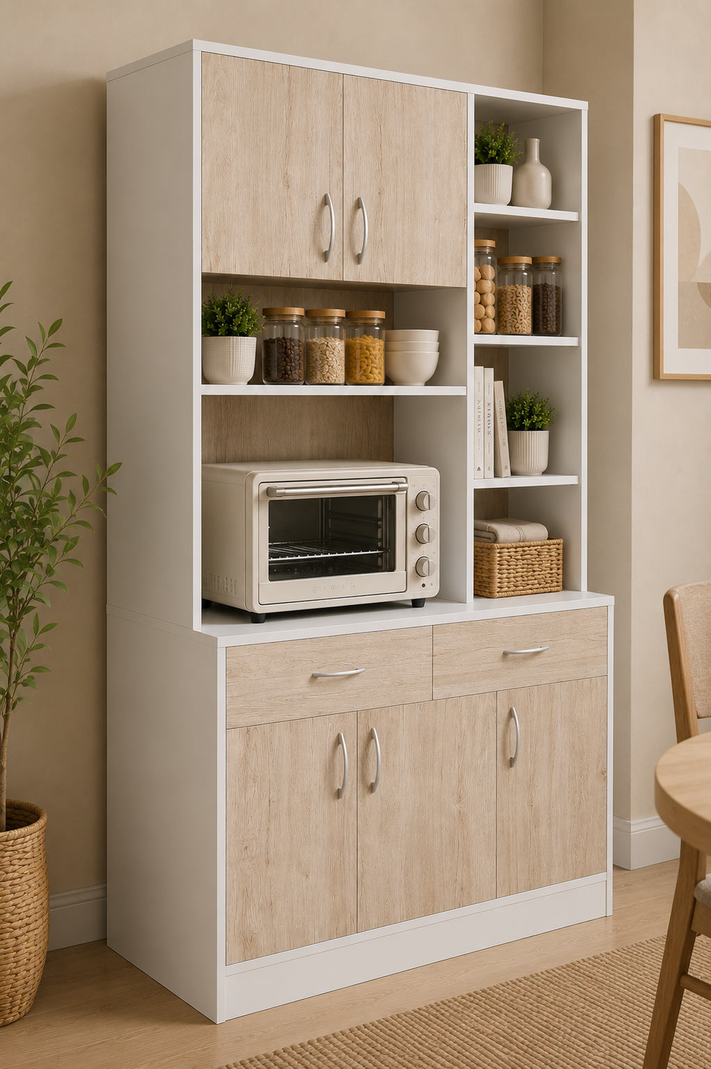 HOMCOM Kitchen Cupboard Sideboard Storage Cabinet Unit with Counter Top, Adjustable Shelves, Drawers for Dining Room, Living Room