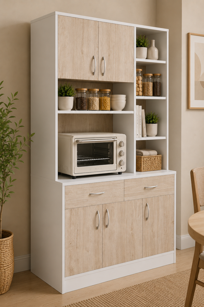 HOMCOM Kitchen Cupboard Sideboard Storage Cabinet Unit with Counter Top, Adjustable Shelves, Drawers for Dining Room, Living Room