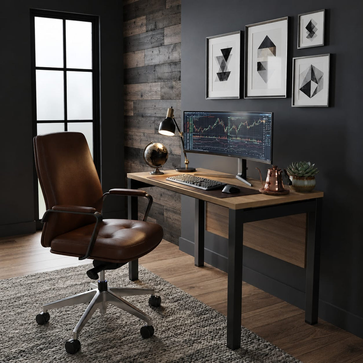 Industrial Style Wooden Office Desk with Sturdy Metal Legs