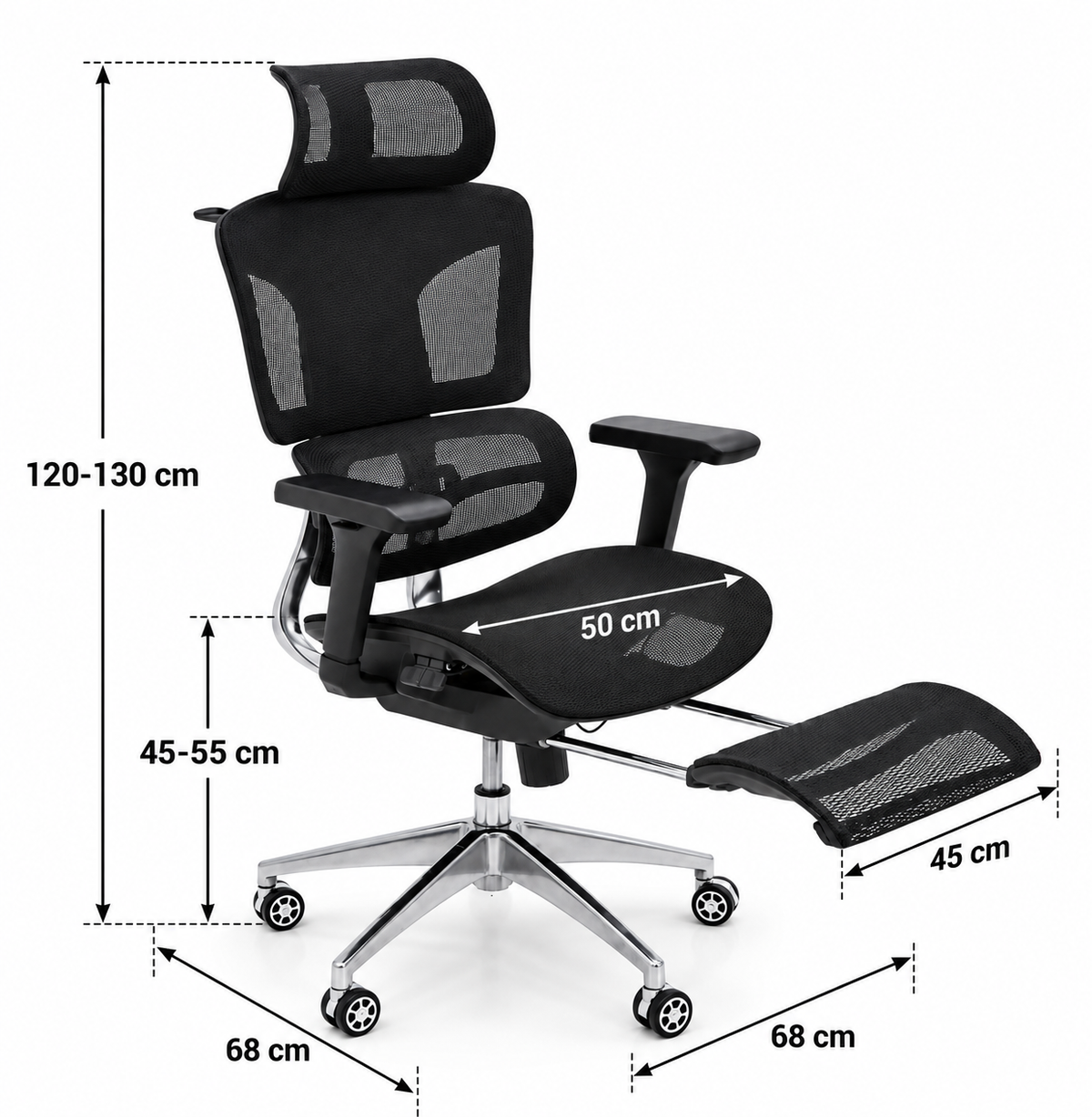 Modern Executive Mesh Office Chair with Adjustable Headrest & Footrest